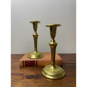 Brass Pair Of Candle Holders For Tapered Candles Retro Holiday Table Decor